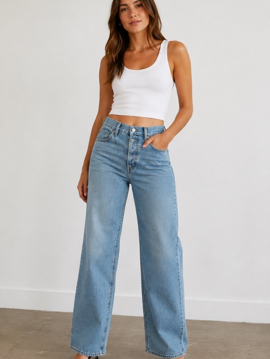 Etica Denim - Etica Light Blue 100% Cotton High Waisted Button Fly Wide-Leg Jeans